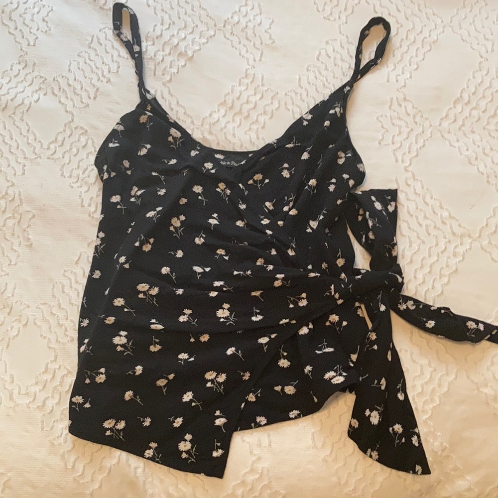 Black Floral Wrap Tank